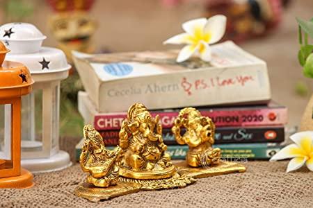 Gold Plated Lakshmi ji, Ganesh ji, Saraswati ji Idol with Deepak Showpiece